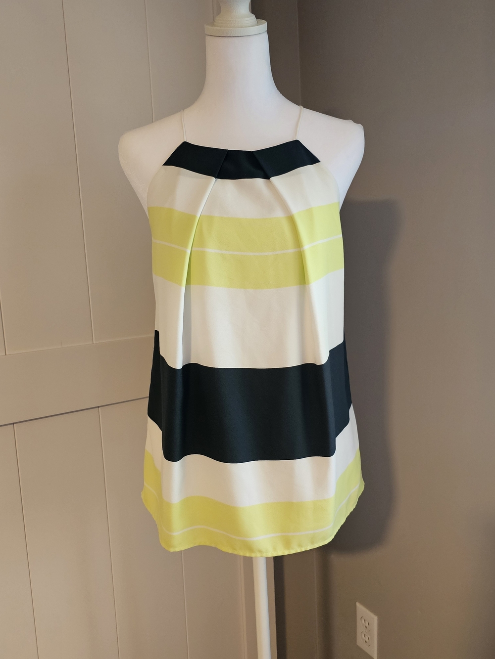 Ann Taylor Striped Halter Cami in White, Navy & Lime Green